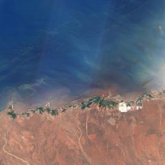 A satellitle imagery photo of Australia's north-west coral reefs.